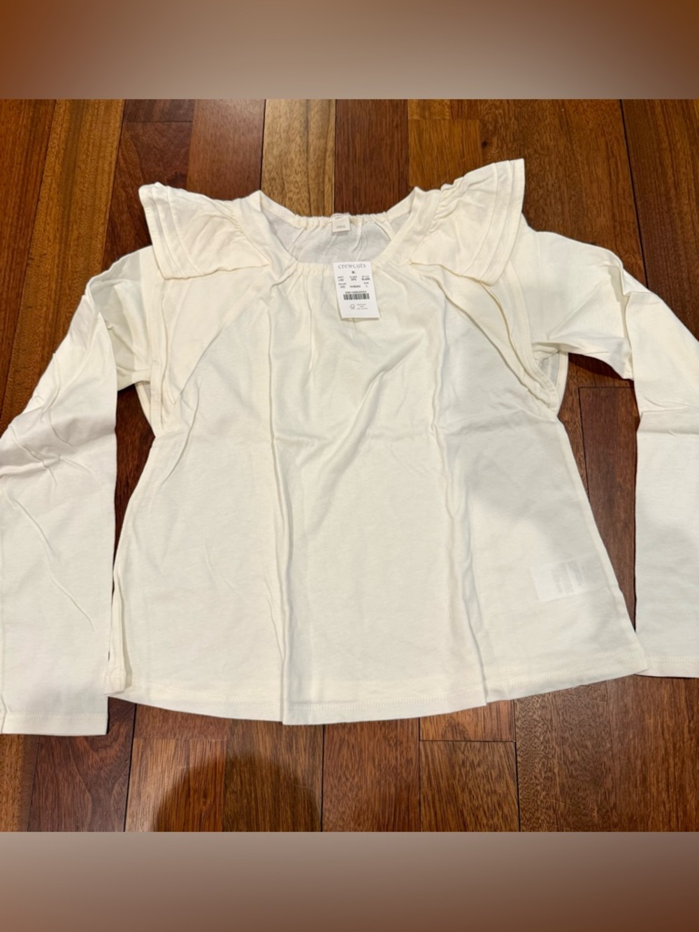 NWT Crewcuts Ivory Ruffle-Shoulder Long Sleeve Top Sz L
